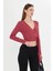 Kadın Kruvaze Uzun Kollu Bağlamalı Crop Top Bluz 3