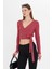 Kadın Kruvaze Uzun Kollu Bağlamalı Crop Top Bluz 4
