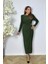G1562 Drape ve Broş Detaylı Elbise Haki 2