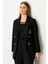 Kadın Büyük Beden Cebi Armalı Ceket 5571 Siyah 1