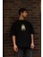 Unisex Bisiklet Yaka Baskılı Oversize T-Shirt - Siyah 1