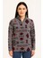 Kadın Yarım Fermuarlı Desenli Polar Sweat Tribal Etnik Desen Yakalı, Uzun Kollu, Oversize Rahat Kalıp - Füme -Vlmr 2