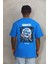 Unisex Oversize Baskılı Bisiklet Yaka T-Shirt - Mavi 5