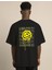 Unisex Bisiklet Yaka Baskılı Oversize T-Shirt - Siyah 4
