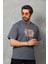 Unisex Bisiklet Yaka Baskılı Oversize T-Shirt - Füme 4