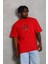 Unisex Oversize Baskılı Bisiklet Yaka T-Shirt - Kırmızı 3