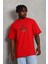 Unisex Oversize Baskılı Bisiklet Yaka T-Shirt - Kırmızı 5