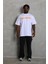 Unisex Oversize Baskılı Bisiklet Yaka T-Shirt - Beyaz 3