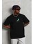 Unisex Oversize Baskılı Bisiklet Yaka T-Shirt - Siyah 1