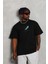 Unisex Oversize Baskılı Bisiklet Yaka T-Shirt - Siyah 2