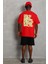 Unisex Oversize Baskılı Bisiklet Yaka T-Shirt - Kırmızı 4