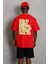 Unisex Oversize Baskılı Bisiklet Yaka T-Shirt - Kırmızı 5