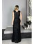 G1360 Drape Detaylı Payet Abiye Elbise Siyah 2