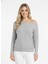 Kadın Gri Iki Yönlü Tek Omuz Düşük Geniş Kol Detaylı Standart Beden Triko Kazak 1