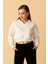 Üç Iplik Patlı Yakalı Kısa Kadın Crop Sweat 1