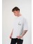 Unisex Bisiklet Yaka Baskılı Oversize T-Shirt - Beyaz 1