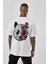 Unisex Baskılı Oversize T-Shirt - Beyaz 2
