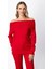 Kadın Madonna Yaka Triko Kazak 65380 Kırmızı 1