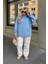 Kadın Kapüşonlu Cepli Mavi Tunik Sweatshirt 1