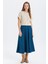 Süet A Kesim Midi Etek Mavi 3