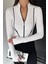 Kadın Şerit Detaylı Ön Fermuarlı Likralı Crop Top Bluz P-00018736 1