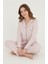 Luxury Viscose Pudra Pembe Minik Kalp Desenli Kadın Uzun Kollu Pijama Takımı – 42545 2