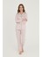 Luxury Viscose Pudra Pembe Minik Kalp Desenli Kadın Uzun Kollu Pijama Takımı – 42545 3