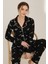 Luxury Viscose Siyah Love ve Kalp Desenli Kadın Uzun Kollu Pijama Takımı – 42572 1
