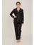 Luxury Viscose Siyah Love ve Kalp Desenli Kadın Uzun Kollu Pijama Takımı – 42572 3
