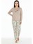 Üstü Yazılı Altı Çizgili Elite Viscose Uzun Büyük Beden Pijama Takımı Pudra 3597 1