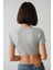 Positive Baskılı Kadın Crop T-Shirt - Gri Melanj 2