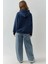 Kadın Oversize Baskılı Kapüşonlu Sweatshirt Lacivert 3