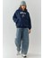 Kadın Oversize Baskılı Kapüşonlu Sweatshirt Lacivert 4