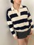 Çizgili Polo Yakalı Kadın Triko Kazak 1