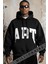 Erkek Siyah Art 3 Iplik Şardonlu Kapüşonlu Kanguru Cepli Oversize Salaş Hoodie Sweatshirt 3