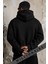 Erkek Siyah Art 3 Iplik Şardonlu Kapüşonlu Kanguru Cepli Oversize Salaş Hoodie Sweatshirt 4