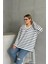 Kadın V Yaka Büyük Beden Oversize Kalıp Geniş Yırtmaçlı Çizgili Uzun Kol Curve Yumoş Bluz 2