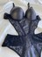 Beyaz Gelincik Underwear Kadın Dantelli Siyah Deri Transparan Çıtçıtlı Sütyenli Body Bodysuit Fantezi Iç Çamaşır 3