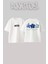 Mavi Çiçekler Tasarım Sırt Baskılı Pamuk Beyaz Oversize T-Shirt 1