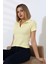 Relax Fit Rahat Kesim Pamuklu Ribana Gömlek Yaka Kısa Kol Basic Kadın Tshirt 22023 Açık Sarı 3