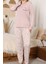 Kadın %100 Pamuk Pijama Takımı - Baskılı - 3 Düğmeli -12355 2