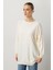 Çizgi Desen Pamuklu Triko Tunik-Krem 1