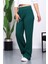 Zümrüt Yeşili Yüksek Bel Fitilli Bol Paça Triko Pantolon 2