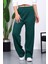 Zümrüt Yeşili Yüksek Bel Fitilli Bol Paça Triko Pantolon 3