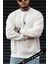 Erkek Ekru Kırık Beyaz Geyik Kalın Soft 3 Iplik Içi Şardonlu 0 Sıfır Yaka Oversize Salaş Sweatshirt 4