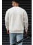 Erkek Ekru Kırık Beyaz Geyik Kalın Soft 3 Iplik Içi Şardonlu 0 Sıfır Yaka Oversize Salaş Sweatshirt 5