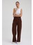 Kadın Yüksek Bel Nervürlü Kışlık Polarlı Paça Dikişli Bol Paça Eşofman Altı Kahve 1