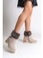 Julıa Fermuarlı Ortopedik Taban Tüylü Topuklu Süet Kadın Bot Skt - Krem 2