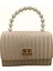Kadın Çizgili Inci Saplı Krem Küçük Boy Clutch Çanta 2