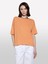 Keten Karışımlı Bisiklet Yaka Oversize T-Shirt Kadın Turuncu T-Shirt - 325P105GM106H 4